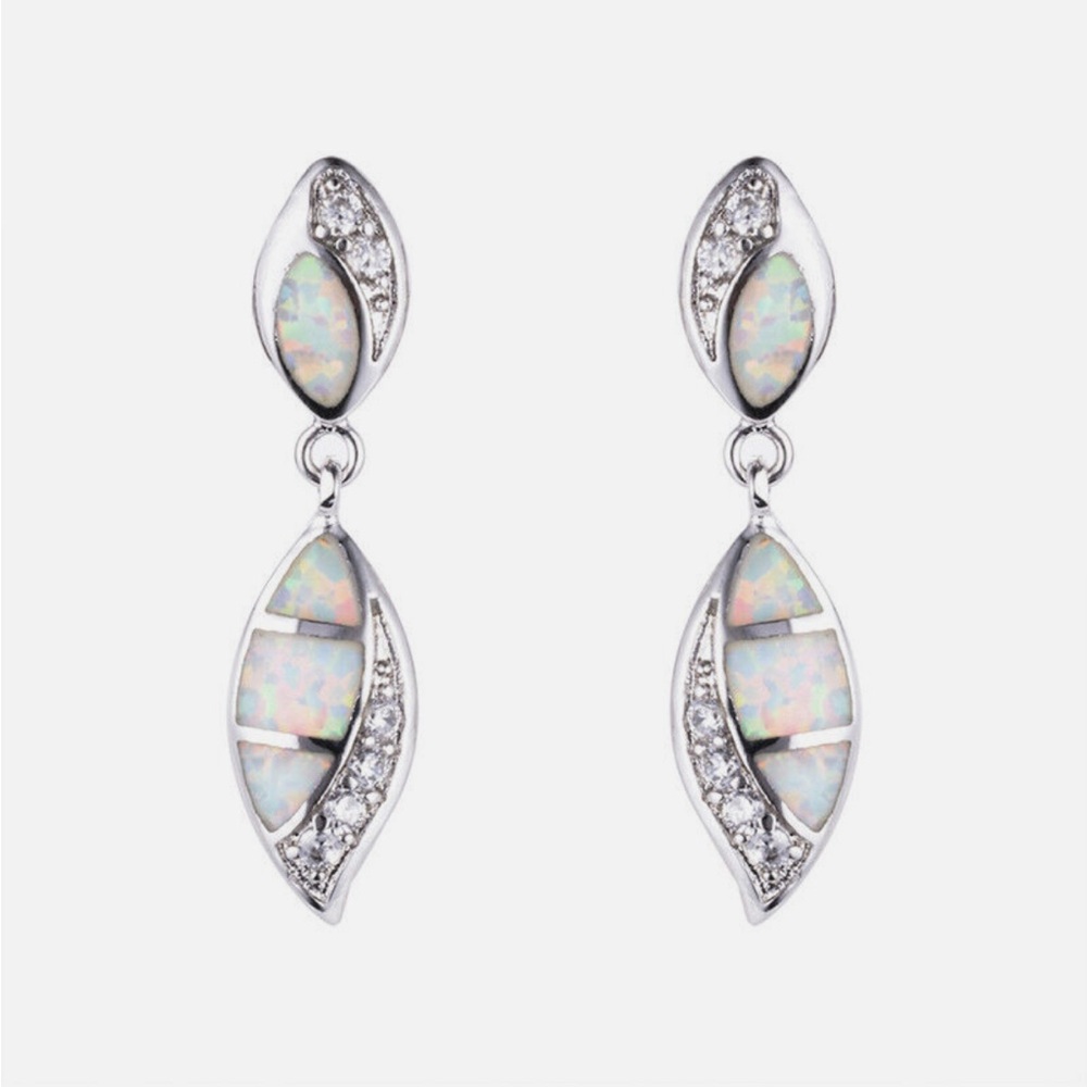 Drop / Dangle - FIRE OPAL & CZ - Post Earrings in 925 Sterling Silver